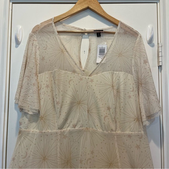 Torrid Midi Dress Plus Sz 20 Cosmic Stars Moon Flutter Sleeve Mesh Fairy Whimsy - Picture 4 of 11
